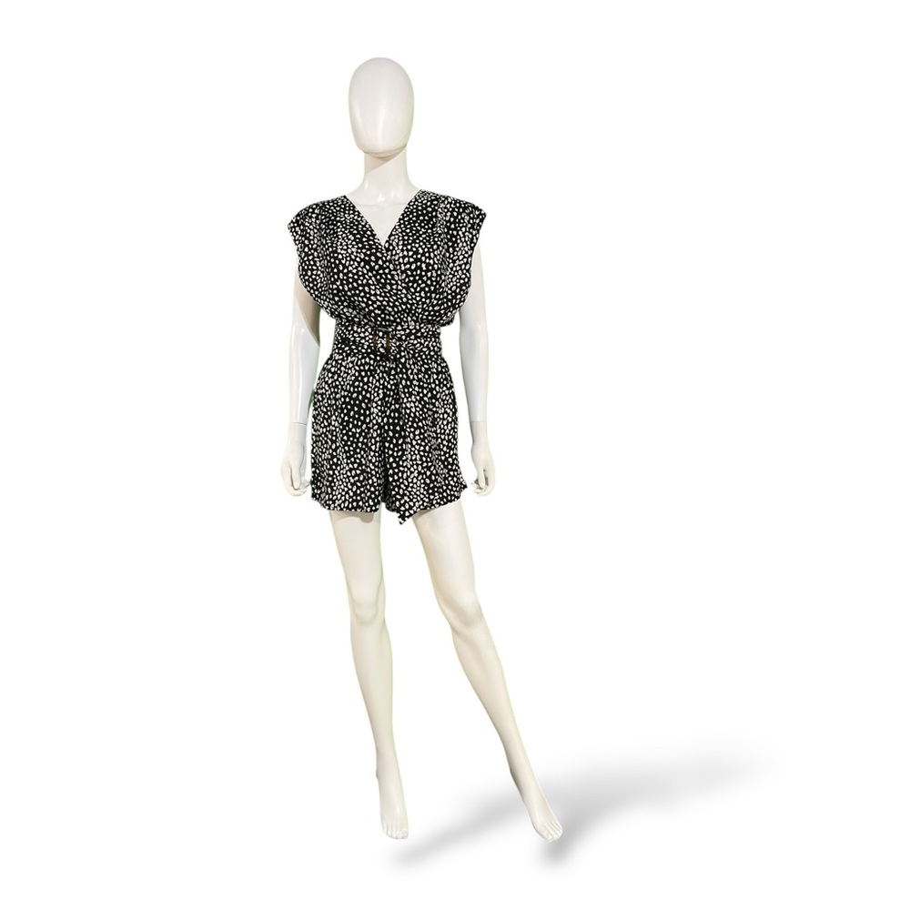 Vici Black/White Scattered Dot Print Chic Romper, Small